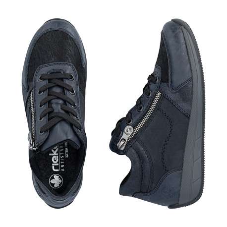 Sneakers bleu marine à talon plat pourvues de lacets et d'un zip - Image 8