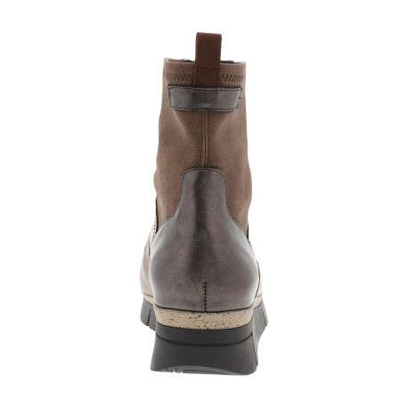 Boots en cuir camel à talon plat bi-matière pourvues d'un zip sur la tige - Image 4
