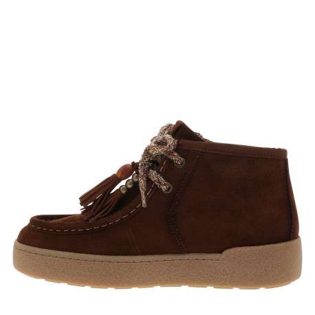 Boots en cuir marron avec un talon plat et des lacets tressés - Image 3