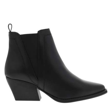Boots en cuir noir à talon décroché moyen avec un soufflet élastiqué
