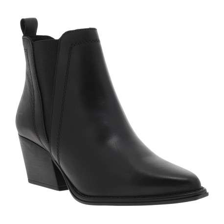Boots en cuir noir à talon décroché moyen avec un soufflet élastiqué - Image 2