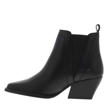 Boots en cuir noir à talon décroché moyen avec un soufflet élastiqué - Image 3