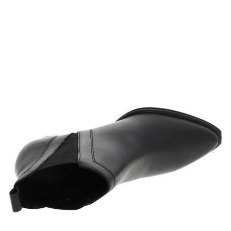 Boots en cuir noir à talon décroché moyen avec un soufflet élastiqué - Image 5