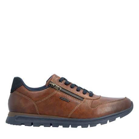 Sneakers en cuir cognac à talon plat pourvues de lacets contrastés