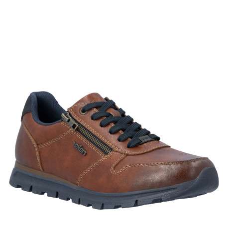 Sneakers en cuir cognac à talon plat pourvues de lacets contrastés - Image 2
