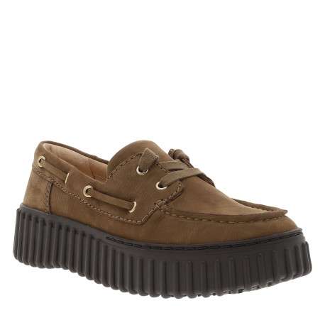 Mocassins bateau Torhill Boat en cuir marron à talon plat munis de lacets plats - Image 2