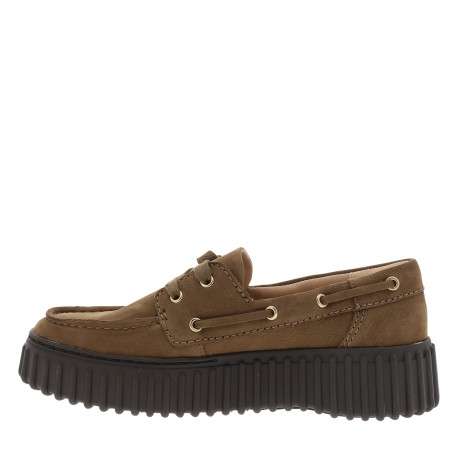 Mocassins bateau Torhill Boat en cuir marron à talon plat munis de lacets plats - Image 3