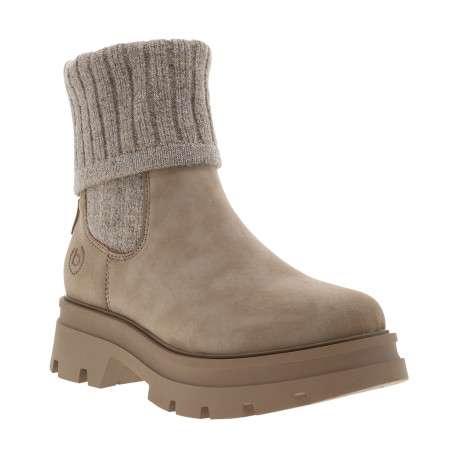 Boots taupe à talon décrochée bas et tige en tissu rabattable - Image 2