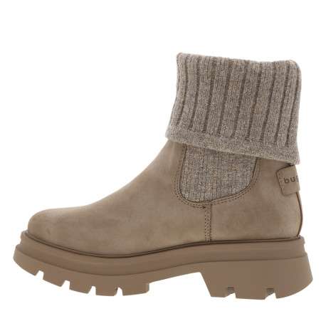 Boots taupe à talon décrochée bas et tige en tissu rabattable - Image 3