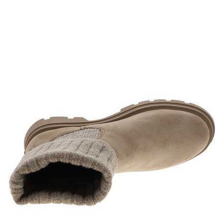 Boots taupe à talon décrochée bas et tige en tissu rabattable - Image 5