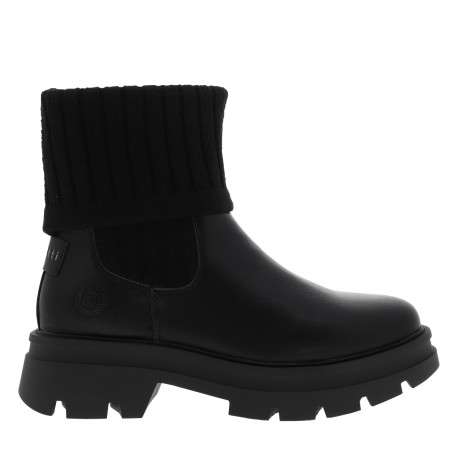 Boots noir à talon décroché bas et soufflets élastiqués en maille
