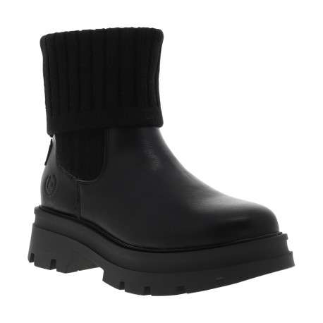 Boots noir à talon décroché bas et soufflets élastiqués en maille - Image 2