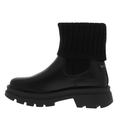Boots noir à talon décroché bas et soufflets élastiqués en maille - Image 3