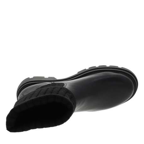 Boots noir à talon décroché bas et soufflets élastiqués en maille - Image 5