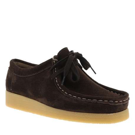 Mocassins Bee en cuir nubuck chocolat à talon plat pourvus de lacets - Image 2