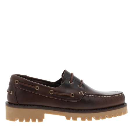 Mocassins bateau Flakes en cuir lisse cognac doté d'un talon à décroché bas