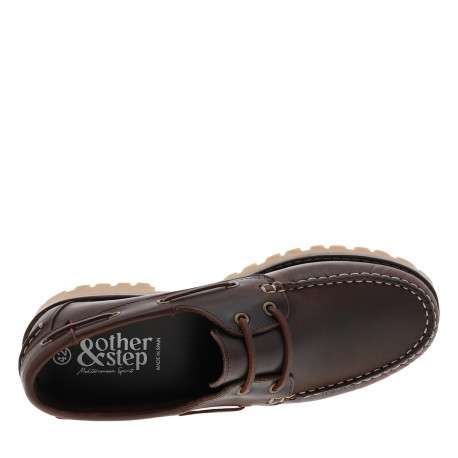 Mocassins bateau Flakes en cuir lisse cognac doté d'un talon à décroché bas - Image 5
