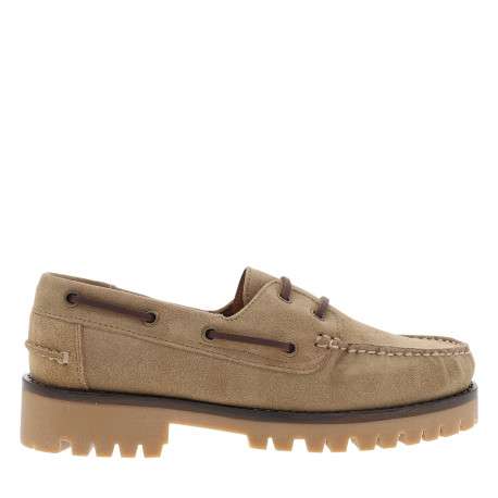 Mocassins bateau Flakes en cuir nubuck beige à talon décroché bas