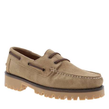 Mocassins bateau Flakes en cuir nubuck beige à talon décroché bas - Image 2