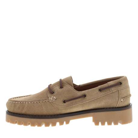 Mocassins bateau Flakes en cuir nubuck beige à talon décroché bas - Image 3