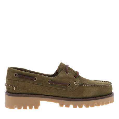 Mocassins bateau Flakes en cuir nubuck kaki à talon décroché bas