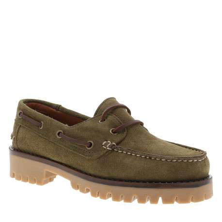 Mocassins bateau Flakes en cuir nubuck kaki à talon décroché bas - Image 2