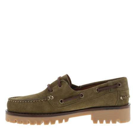 Mocassins bateau Flakes en cuir nubuck kaki à talon décroché bas - Image 3