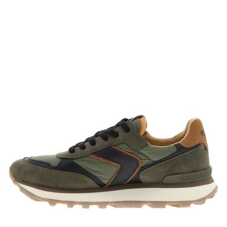 Baskets running Clement Worn en cuir kaki à talon plat pourvues de lacets - Image 3