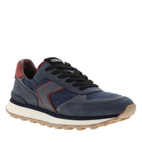 Baskets running Clement Worn en cuir bleu marine à talon plat pourvues de lacets - Image 2