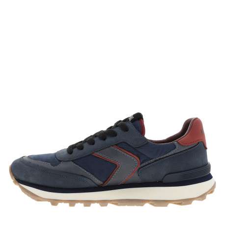 Baskets running Clement Worn en cuir bleu marine à talon plat pourvues de lacets - Image 3