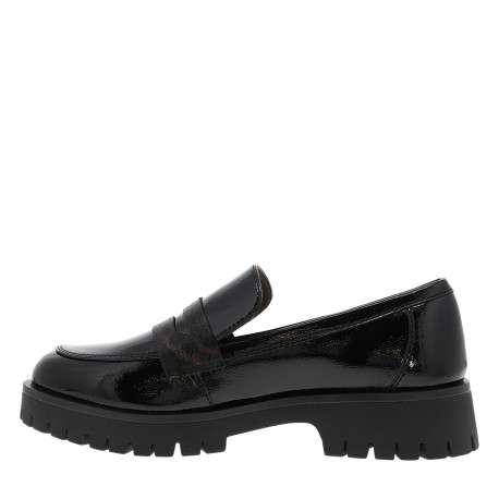 Mocassins noirs vernis à talon décroché bas dotés d'une bande élastiquée - Image 3