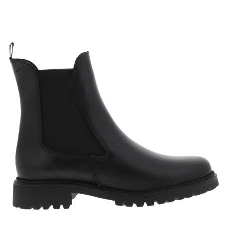 Boots en cuir noires avec un talon décroché bas et des soufflets élastiqués