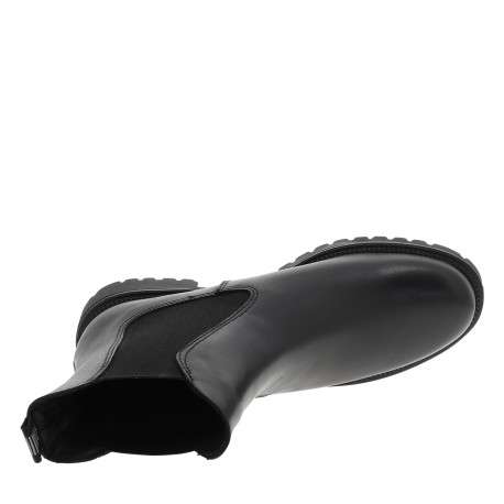 Boots en cuir noires avec un talon décroché bas et des soufflets élastiqués - Image 5