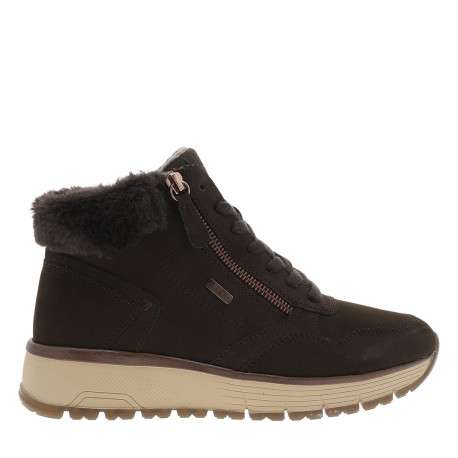 Bottines effet daim café à talon plat pourvues de lacets et d'un zip latéral