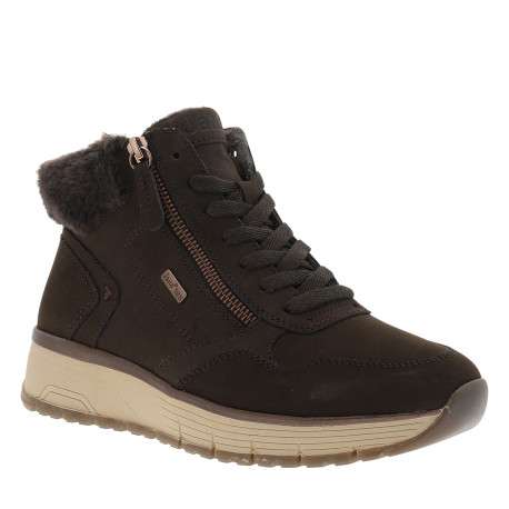 Bottines effet daim café à talon plat pourvues de lacets et d'un zip latéral - Image 2