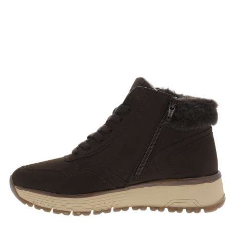 Bottines effet daim café à talon plat pourvues de lacets et d'un zip latéral - Image 3