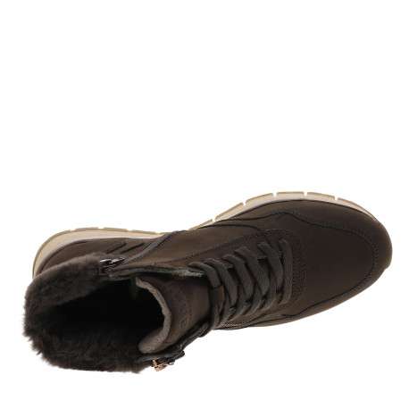 Bottines effet daim café à talon plat pourvues de lacets et d'un zip latéral - Image 5