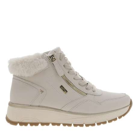 Bottines ivoire pourvues de lacets plats et de 2 zips sur la tige