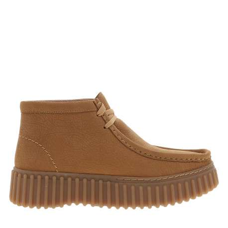 Boots Torhill Moss en cuir nubuck camel à talon plat avec des lacets
