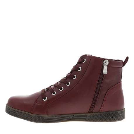 Bottines en cuir bordeaux à talon plat pourvues de lacets plats et d'un zip - Image 3