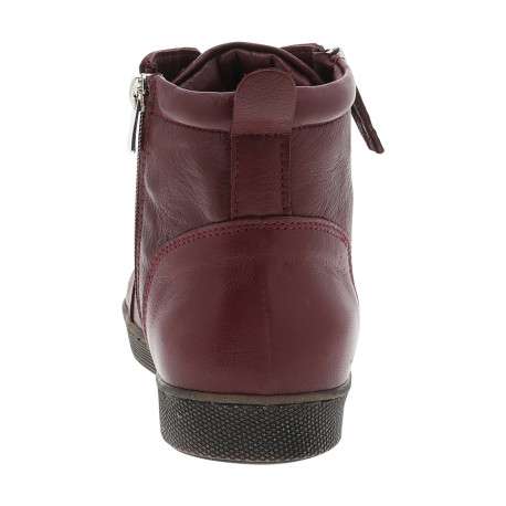 Bottines en cuir bordeaux à talon plat pourvues de lacets plats et d'un zip - Image 4