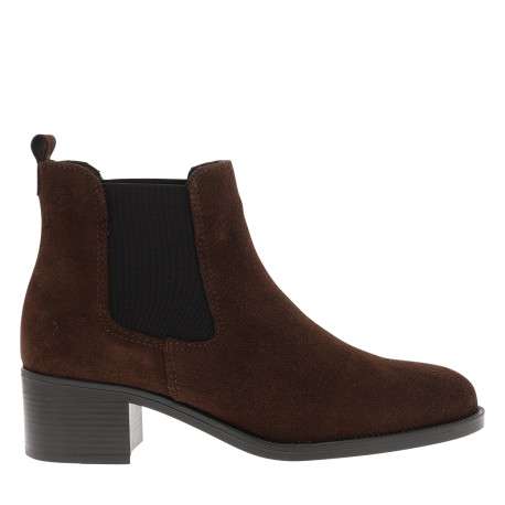 Boots en cuir moka à talon décroché moyen pourvues d'un soufflet élastiqué