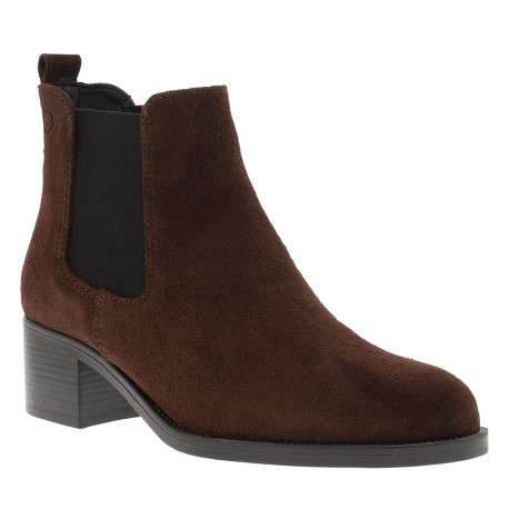 Boots en cuir moka à talon décroché moyen pourvues d'un soufflet élastiqué - Image 2