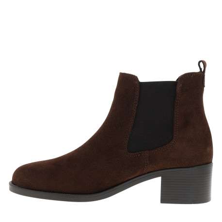 Boots en cuir moka à talon décroché moyen pourvues d'un soufflet élastiqué - Image 3