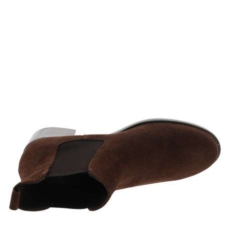 Boots en cuir moka à talon décroché moyen pourvues d'un soufflet élastiqué - Image 5