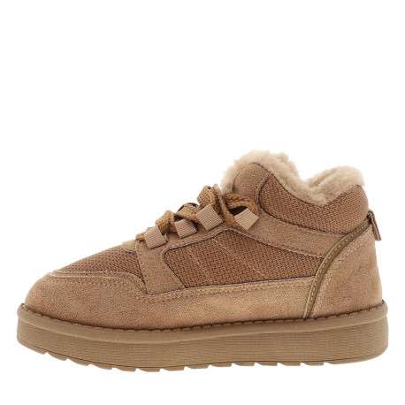 Bottines camel à empiècements bi-matières pourvues de lacets tressés - Image 3