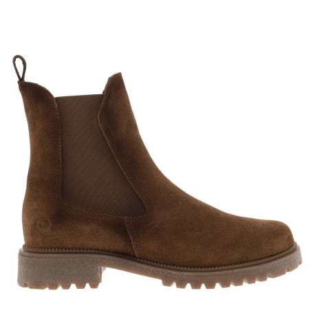 Boots en cuir brun à talon décroché bas dotées d'un soufflet élastiqué