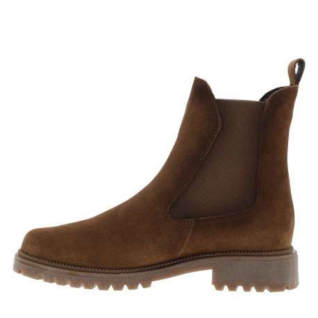 Boots en cuir brun à talon décroché bas dotées d'un soufflet élastiqué - Image 3