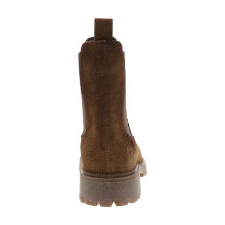 Boots en cuir brun à talon décroché bas dotées d'un soufflet élastiqué - Image 4