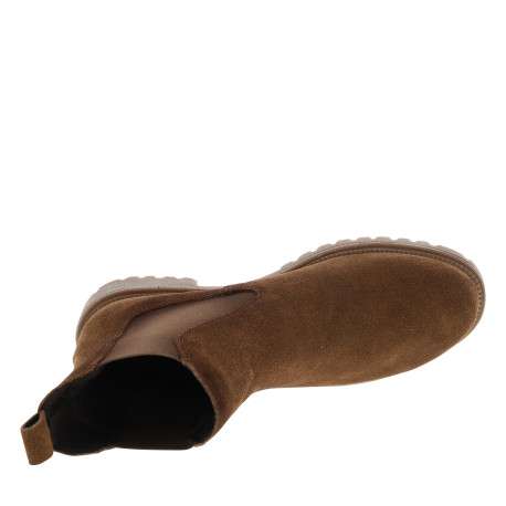 Boots en cuir brun à talon décroché bas dotées d'un soufflet élastiqué - Image 5